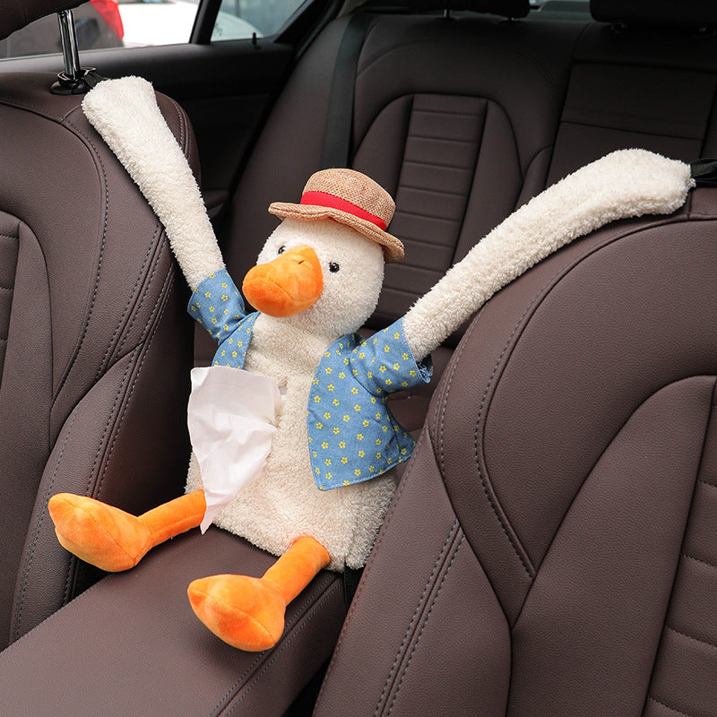 Cute Duck Plush Car Tissue Box – Hanging Cartoon Tissue Holder, Soft Plush Decorative Tissue Case for Car or Home