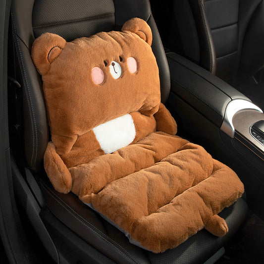 Cute Plush Bear Lumbar Pillow – Soft Waist Support Cushion for Car, Office, or Home