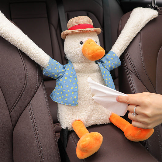 Cute Duck Plush Car Tissue Box – Hanging Cartoon Tissue Holder, Soft Plush Decorative Tissue Case for Car or Home