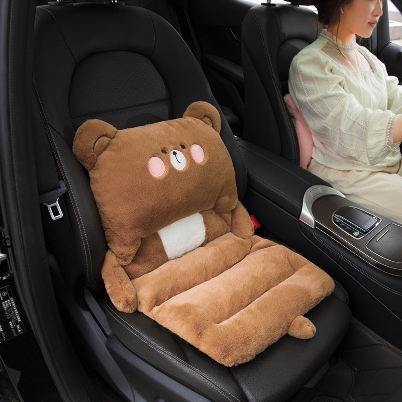 Cute Plush Bear Lumbar Pillow – Soft Waist Support Cushion for Car, Office, or Home