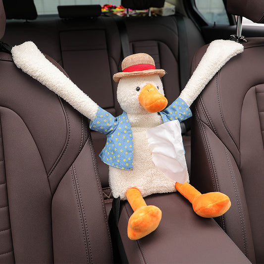 Cute Duck Plush Car Tissue Box – Hanging Cartoon Tissue Holder, Soft Plush Decorative Tissue Case for Car or Home