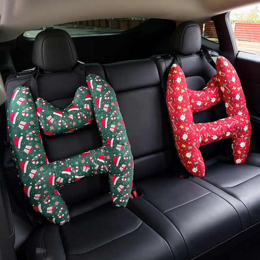 【2-Pack】Car Rear Seat Sleeping Pillow – Neck & Shoulder Support Cushion, Christmas Print Soft Hanging Headrest Pillow