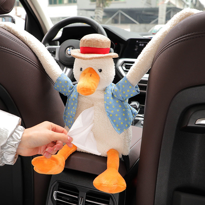 Cute Duck Plush Car Tissue Box – Hanging Cartoon Tissue Holder, Soft Plush Decorative Tissue Case for Car or Home
