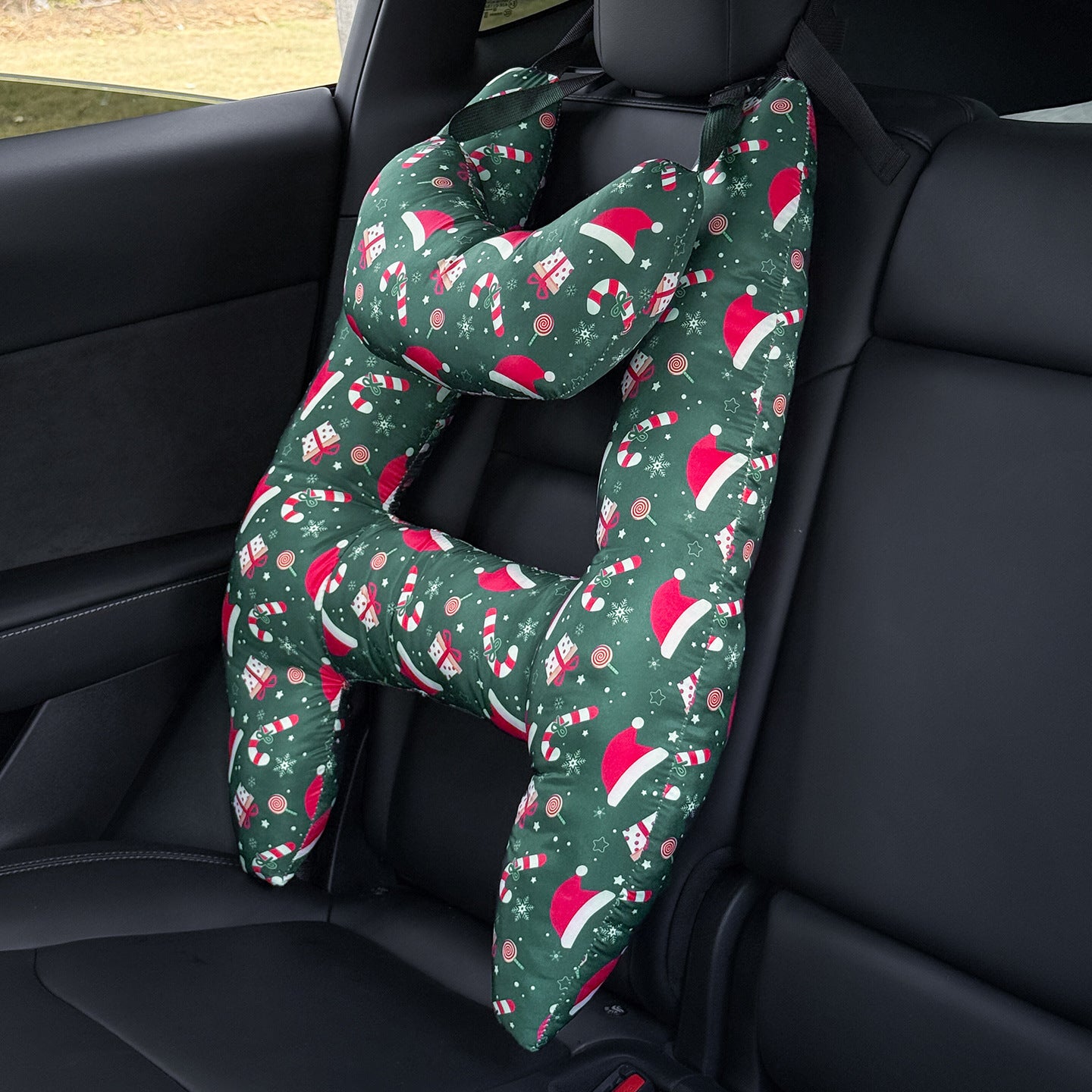 【2-Pack】Car Rear Seat Sleeping Pillow – Neck & Shoulder Support Cushion, Christmas Print Soft Hanging Headrest Pillow